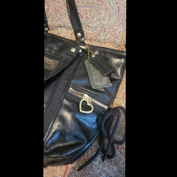 Coach Poppy daisy black liquid gloss leather tote - Picture 2 of 7